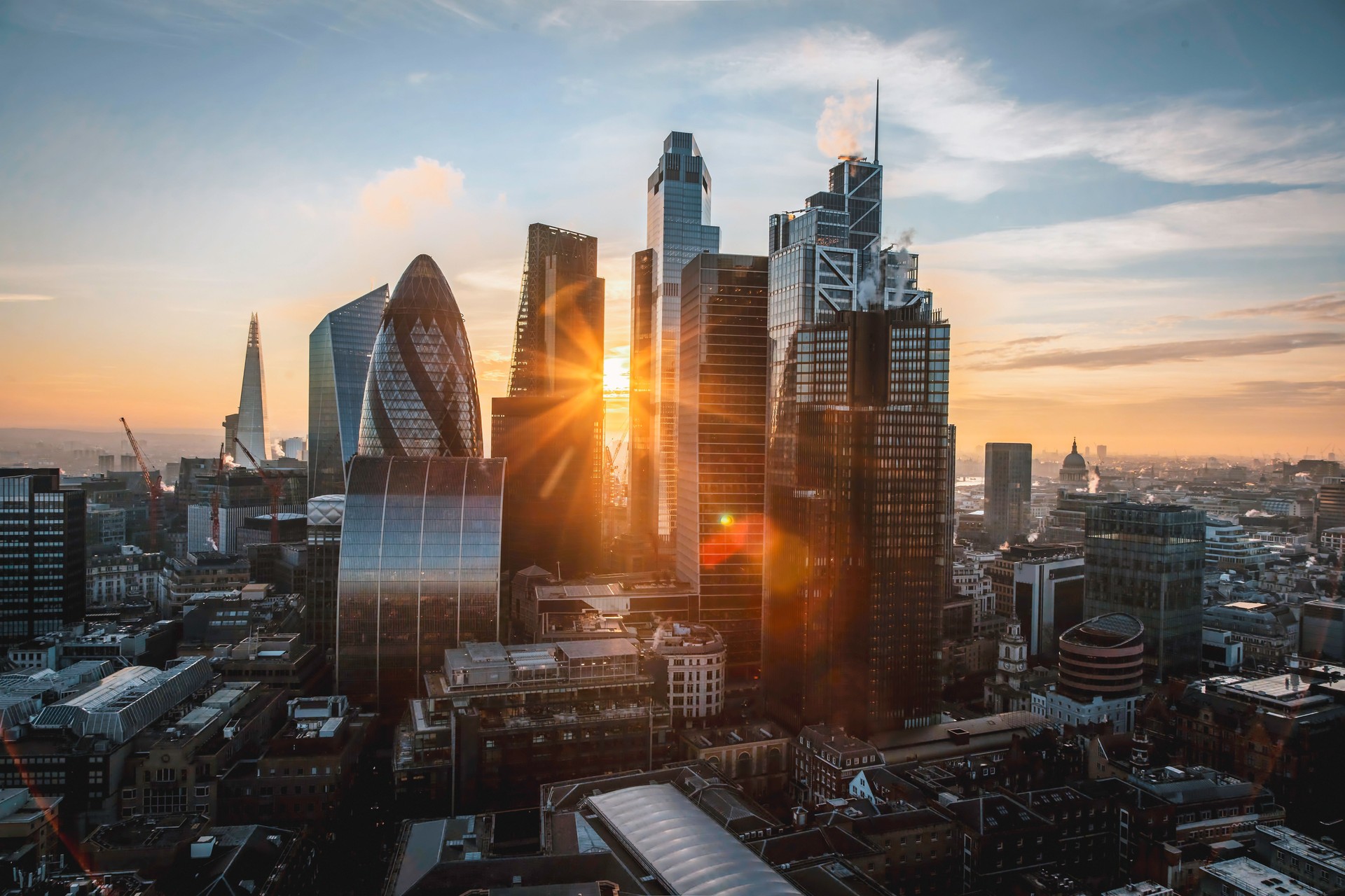 Sunset Over London's Financial District, England, UK Sunset Over London's Financial District, England, UK